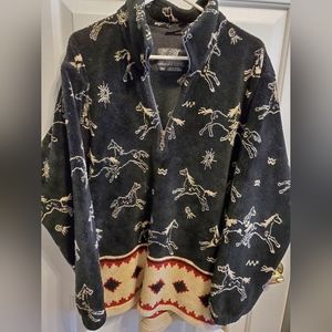 Tsunami Medium Quarter Zip Pullover Horses Fleece Black Tan